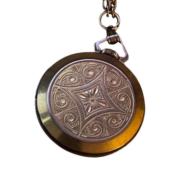 Vintage Lucerne Time Piece Pocket Watch Pendent Gold Tone Chain Necklace - Picture 4 of 4